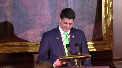 US Congress Speaker Paul Ryan introduces Taoiseach Leo Varadkar at the speaker’s Stock Footage 148658079