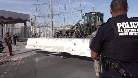 U.S. Customs and Border policeman at San Ysidro Port of Entry Stock Footage 98341594