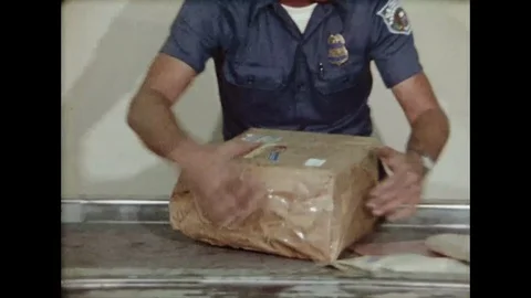 U.S. Customs Officer Opens Parcel At Post Office In Search Of Contraband Stock Footage 126109378