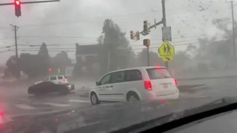 US: Dashcam Captures Drivers Inside An Apparent Tornado Stock Footage 277094564