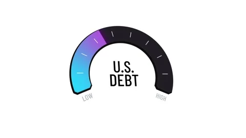 U.S. debt gauge reading from low to high, digital meter presentation, nationa Stock Footage 319087825