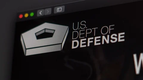 US Dept of Defense website homepage. Close up of Pentagon logo. Stock Footage