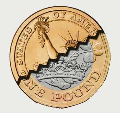 US Dollar and British pound coin. Photo Manipulation Art. Stock Illustration