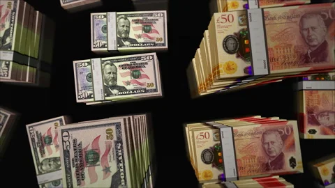 US Dollar and UK 50 pound sterling money exchange loop Stock Footage 345755290