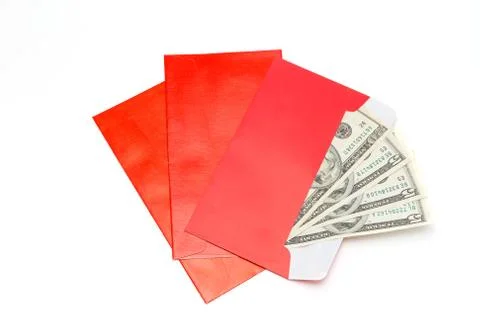 US Dollar bank notes in red develop, the gift in Chinese new year Stock Photos