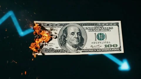 US Dollar Banknote Burning in Fire with Glowing Sparks. Stock Footage 316877520
