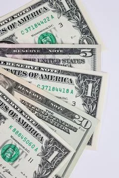 US Dollar Banknotes Border with Copy Space on White Background 库存照片