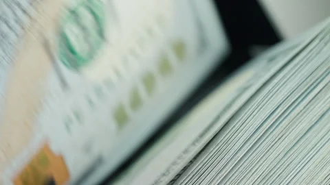 US dollar banknotes counted by automatic machine before currency exchange Stock Footage 340024583