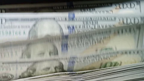 US dollar banknotes counted by automatic machine before currency exchange. Forei Stock Footage 341768075