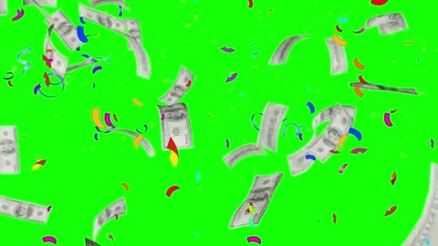 US dollar banknotes falling with colorful confetti on a green screen background Stock Footage 345296135