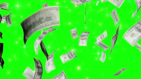 US dollar banknotes falling with glowing sparkles on a green screen background Stock Footage 345296724