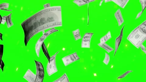 US dollar banknotes falling with gold confetti on a green screen background Stock Footage 345297727