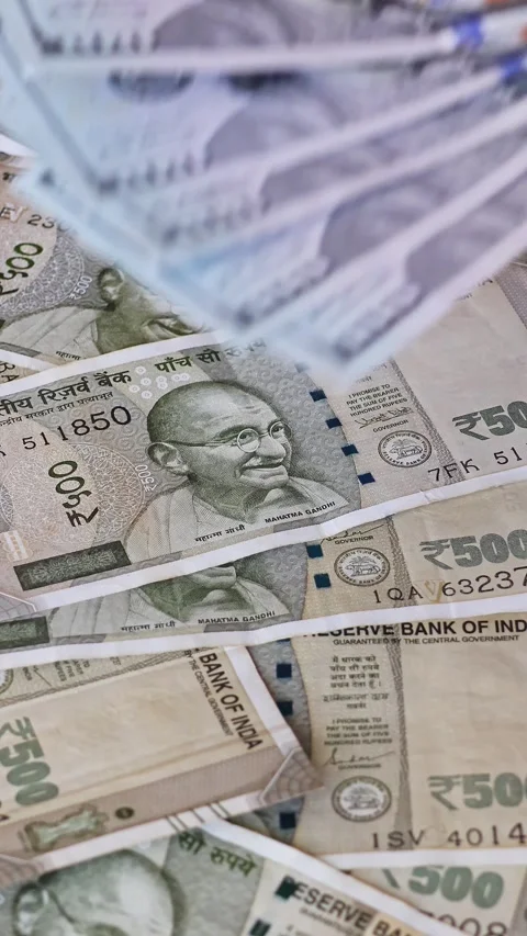 US dollar banknotes falling on Indian rupees Video stock 329671415