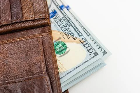 US dollar banknotes stacked inside leather wallet Foto stock