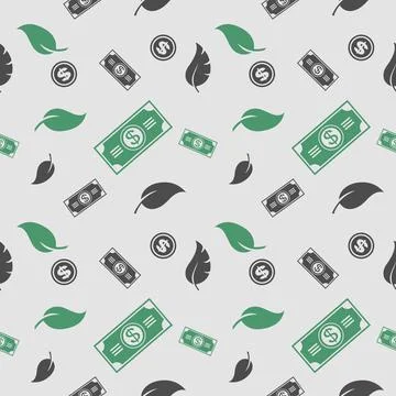 US Dollar bill and leaf seamless pattern Stock Illustration