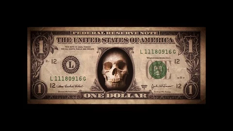 US Dollar Bill With Skullhead Inside And Glitch Effect Stock Footage 104132009