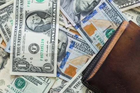Us dollar bills background wallet Stock Photos