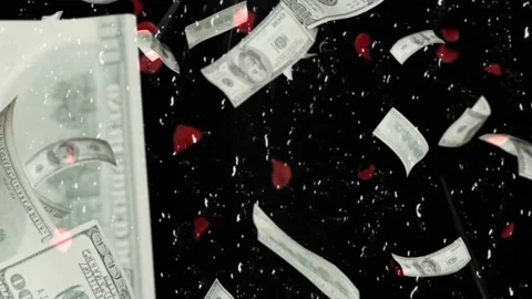 US dollar bills falling on black background Stock Footage 340613351