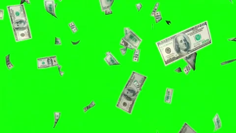 US dollar bills falling green screen money rain 3D animation loop Stock Footage 340636083