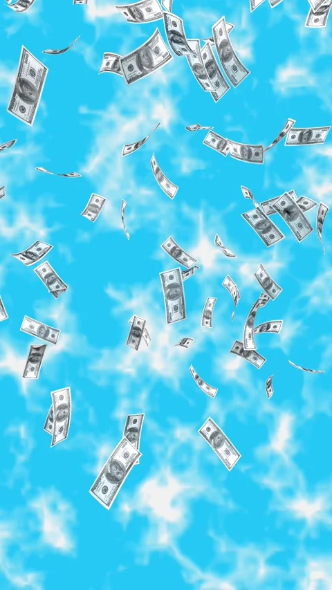 US dollar bills falling through blue sky with clouds. Stock Footage 315271515
