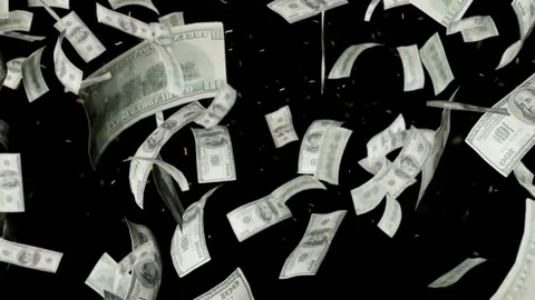US dollar bills floating in mid-air during dynamic financial transaction Stock Footage 345865025