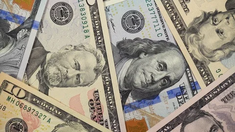 US dollar bills rotating, United States fed reserve notes. 4K UHD video footage Stock Footage 98590265