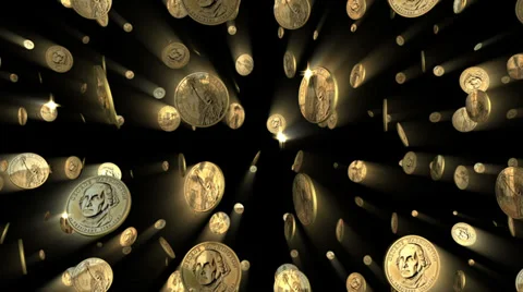 US Dollar Coins Looping Background with Alpha Stock Footage 32526769