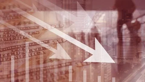US dollar currency decrease or drop in bad situation 스톡 사진