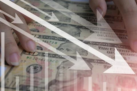 US dollar currency decrease or drop in bad situation 스톡 사진