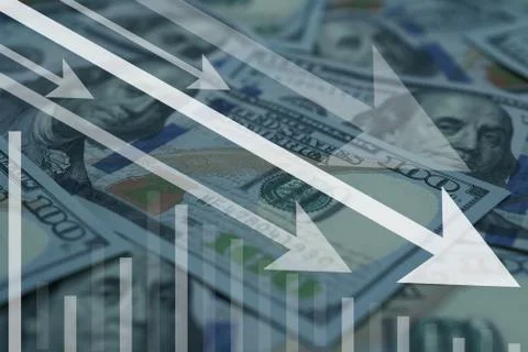 US dollar currency decrease or drop in bad situation 스톡 사진