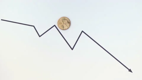 US dollar exchange rate or value falling graph. Statue of Liberty Vídeos de archivo 205885867