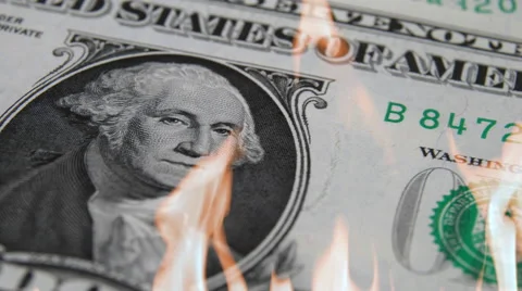 US Dollar in flames Stock Footage 52391992