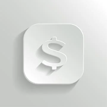 US Dollar Icon on White Button. Vector Money Symbol. Stock Illustration