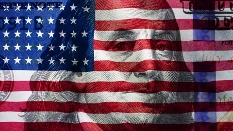 US Dollar Mixed With American Flag, Business Background Financial System Stock Footage 153058454