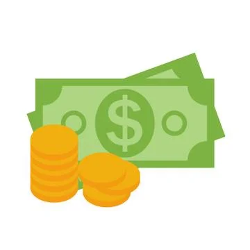 US Dollar Stack Paper Banknotes and Gold Coins  Icon Sign Busine Illustrazione stock