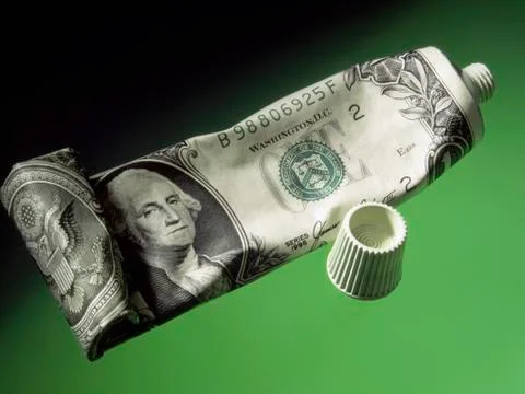 Us dollar wrapped onto toothpaste tube Stock Illustration