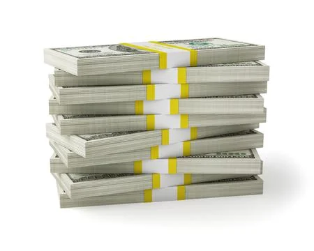 US dollars banknotes money stack on white Illustrazione stock