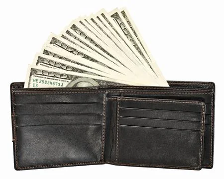 Us dollars in a black wallet Stock Photos