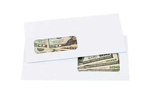 Us dollars in the envelope isolated on white background. Stock Photos