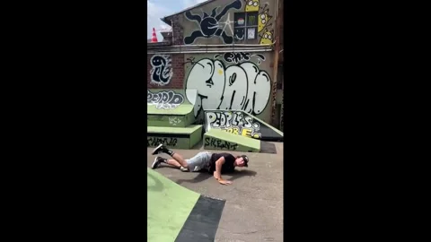 US: Double BMX Skatepark Crash Video stock 341122559