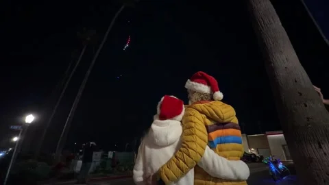 US: Drone Show And Fireworks Dazzle Sky As Newport Beach Boat Parade Begi... Stock Footage 324526627