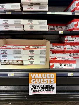 US Egg Prices Continue to Rise - Bird Flu Outbreak Stockfoto's
