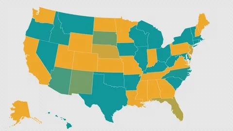 US Election Map States Board Updating Teal and Amber Animation Alpha 4K Vidéo 341309313
