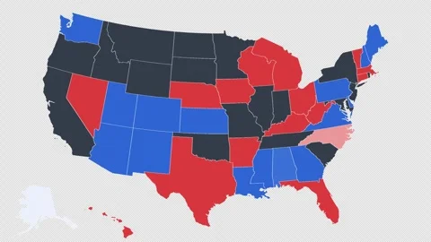 US Election Map States Filling In Red and Blue State Animation Alpha Channel 4K Vidéo 341309484