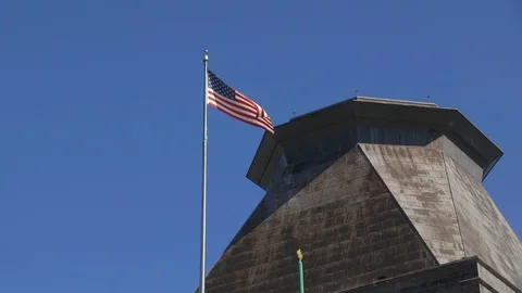 US embassy in Ottawa - the US flag and rooftop tower Stock Footage 96485844
