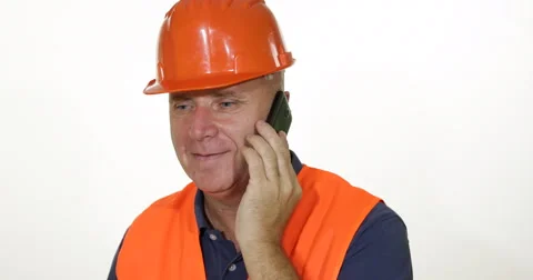 US Engineer Worker Talking Mobile Phone Happy Man Teamwork Conversation Dialogue Stock Footage 55342456