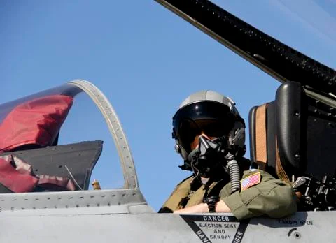 U.S. Fighter Pilot in a Fighter Jet Stock Photos