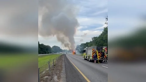 US: Fireworks Explode From Burning Vehicle As Interstate 75 Shuts Down In... Stock Footage 336634163