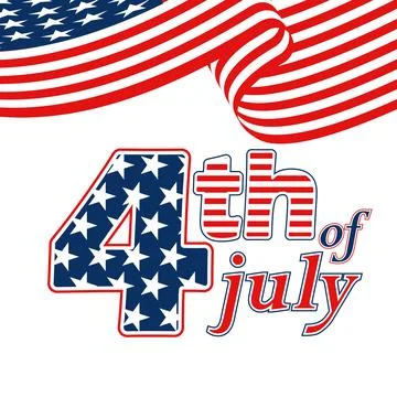 US flag is above the words "4th of July Ilustración de archivo