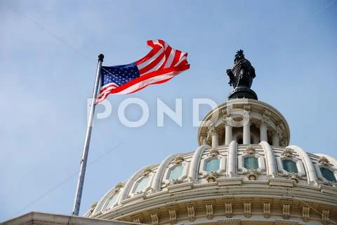 Us flag and capitol building, washington dc Stock Photos